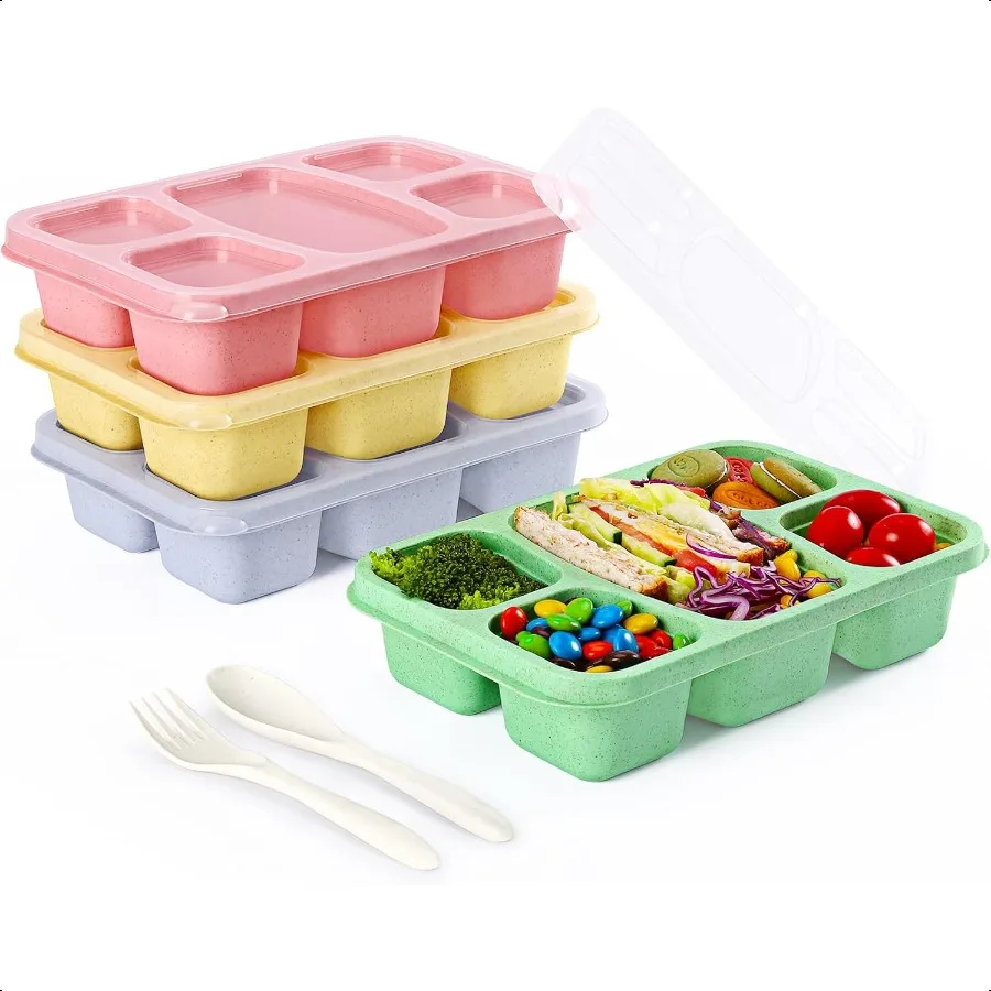 

Bento Boxes Adult Lunch Containers 4 Pack 5 Compartment Reusable Lunchable Containers for Stackable Snack Box With XXL Space fo