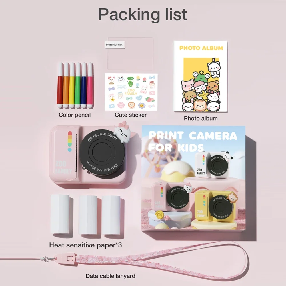 48MP Instant Camera Child Selfie Camera Toy with 3 Rolls Photo Paper Toddler Camera Mini Thermal Printer for Girls Boys Toddlers