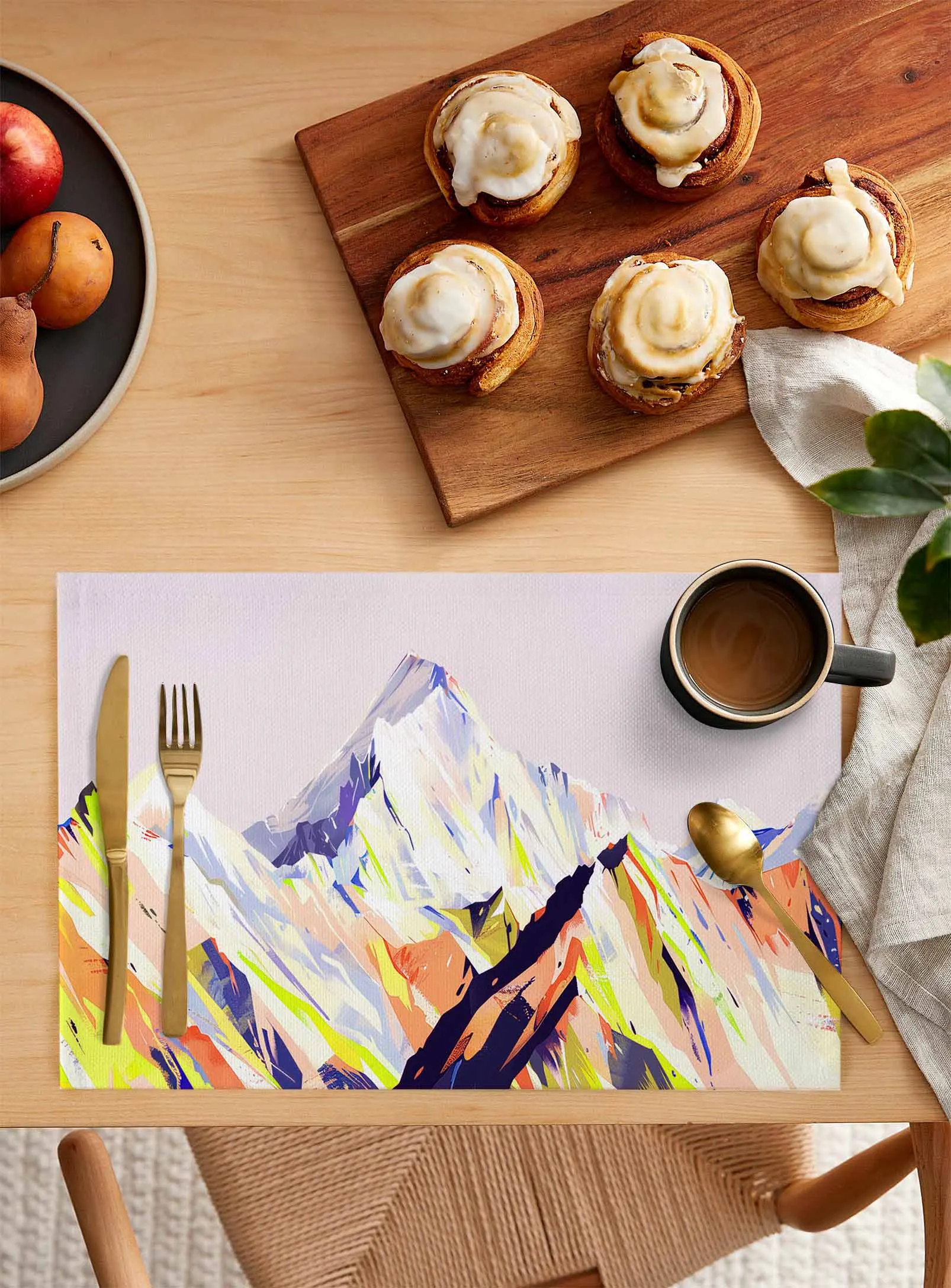 Abstract Oil Painting Mountain Illustration Coffee Dish Mat Kitchen Placemat Dining Table Rug Dinnerware 4/6pcs Pads