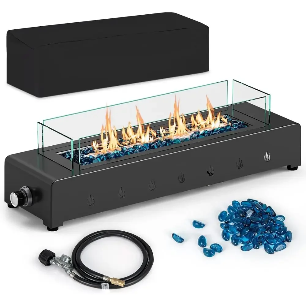 

30 Inch Tabletop Propane ire Pit, 40,000 Table Top irt ire Bowl with Wind Guard, Glass Rocks, StainlSteel Burner & Cover, Outdoo