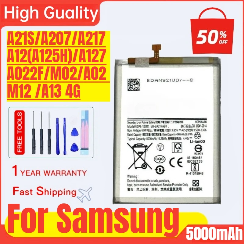 

EB-BA217ABY for Samsung A21S/A207/A217/A12(A125H)/A127/A022F/M02 /A02/M12/A13 4G Mobile Phone Battery Replacement Bateria