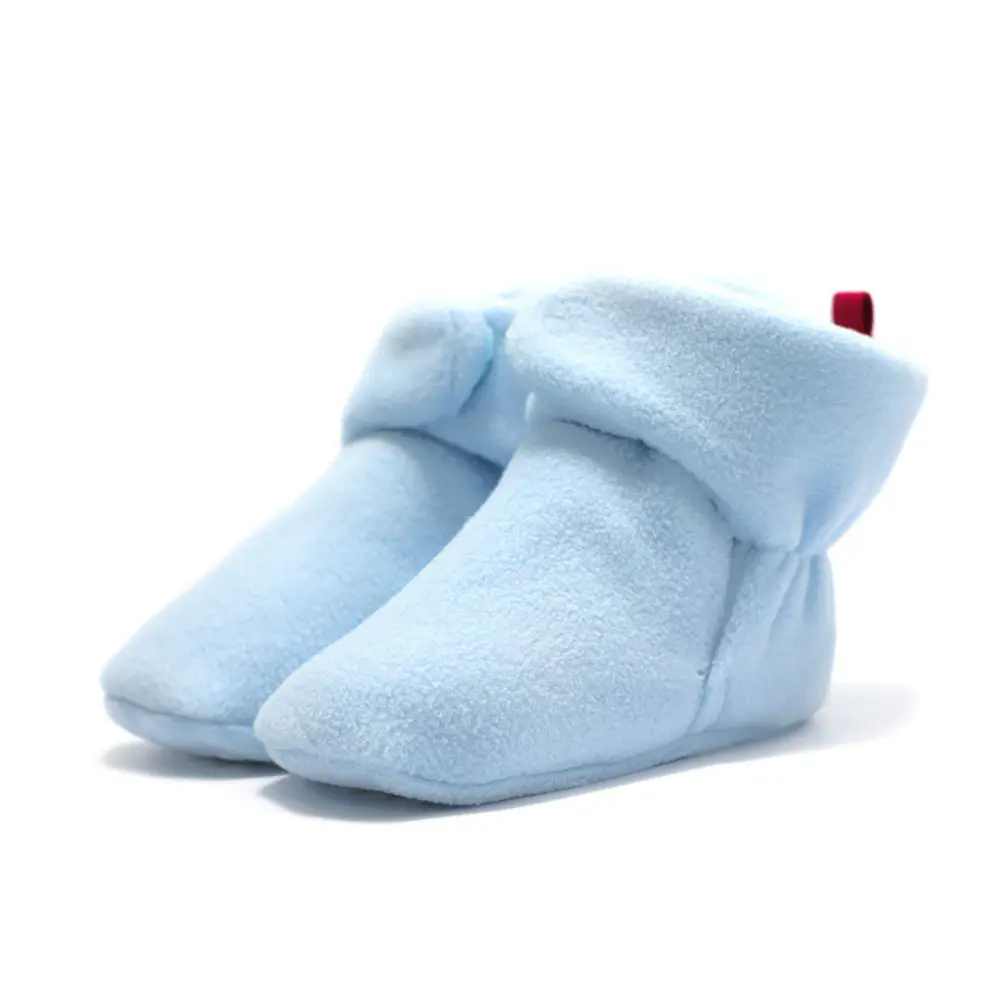 Baby Learning Sock Shoe Coral Fleece Light Blue 13Cm 53G Anti-Slip Toddler Winter Prewalker Cozy Booties Grippers