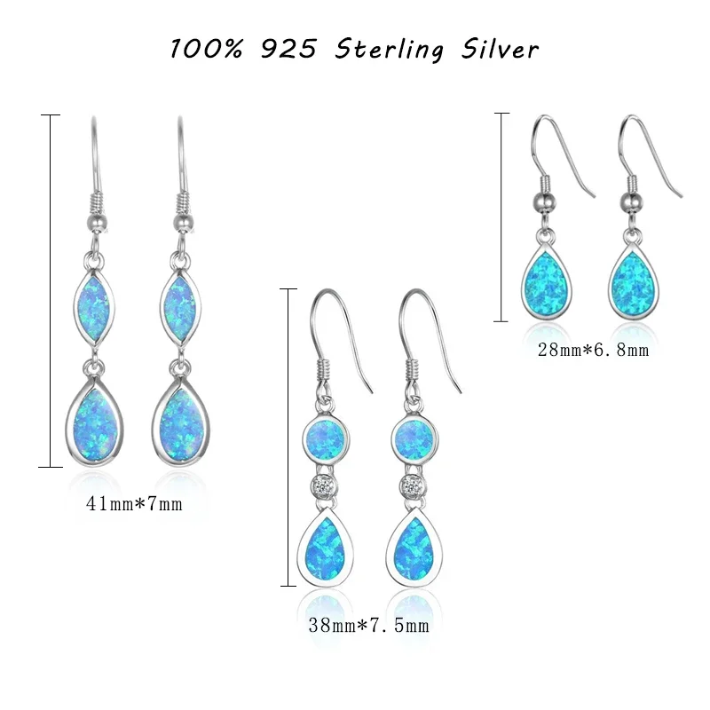 925 Silver Jewelry Boho Ethnic Blue Opal Drop Dangle Earrings for Women Tribal Vintage Pendientes Mujer Moda Luxury Jewelry