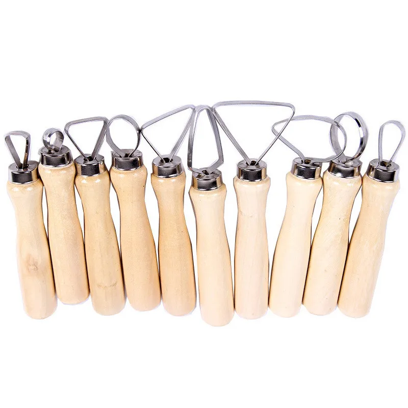10Pcs Pottery Tools Carving Ceramics Clay Sculpture Tool with Stainless Steel Flat Wire DIY Craft Handmade Sculpting Supplies