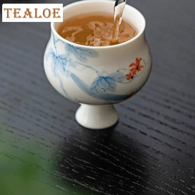 Taza de té de flor de melocotón pintada a mano, 75ml, con cojín, juego creativo de platillo maestro del trono de loto, Jianzhan, kungfú