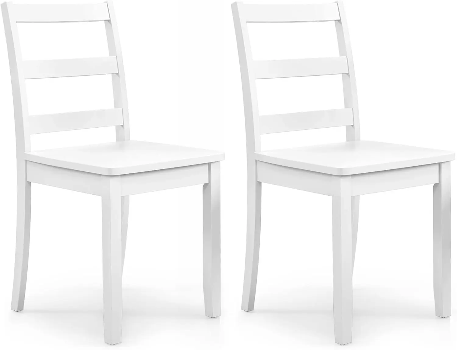 Juego de 2 sillas de comedor de madera, color blanco, sillas de cocina de madera con patas de madera maciza de caucho, almohadillas antideslizantes para los pies, máx. L