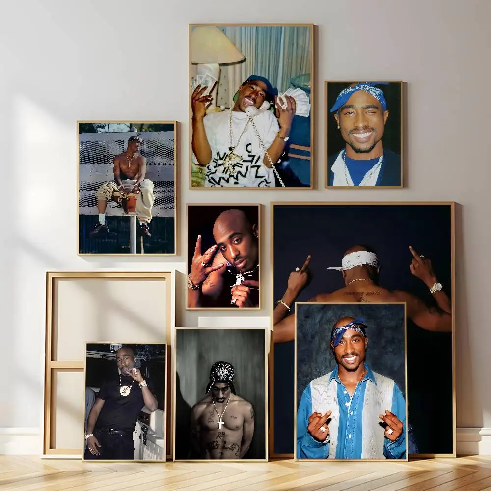 Singer T-Tupac S-Shakur Poster Self-adhesive Wall Mural Art Waterproof Sticker For Bar Room Decor High Quality Print Gift