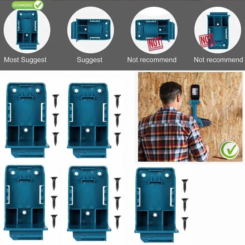 

Battery Holder Power Tool Wall Mounted Bracket 2-in-1 Stand For Makita/DEWALT/Milwaukee 18V Battery Tool Storage Rack Bracket