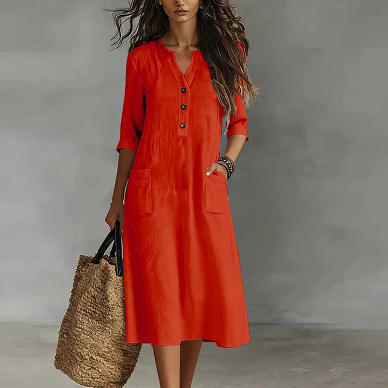 Women Casual Solid Color Half - Boho Summer Beach Maxi Dress ulasan dan harga