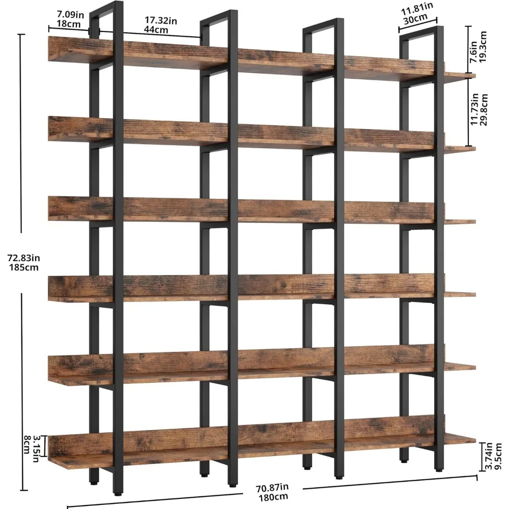 خزانة كتب مفتوحة ثلاثية الاتسع بـ 6 أرفف مع دعم خلفي للمكتب المنزلي والديكور #6