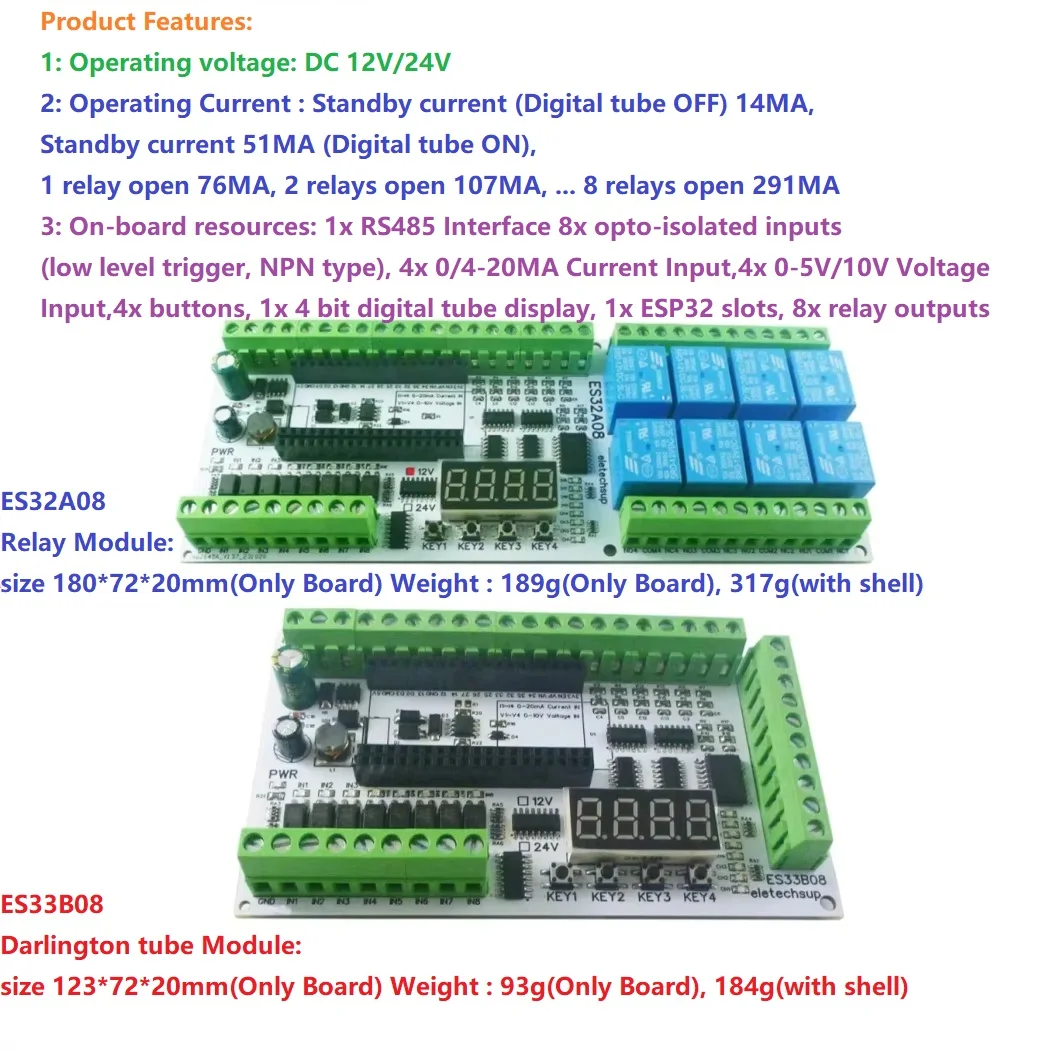 

Сетевое реле Ethernet DIY DC 12 В 24 В 8AI-8DI-8DO ESP-WROOM-32 Плата расширения ESP32 для Arduino WEB MQTT