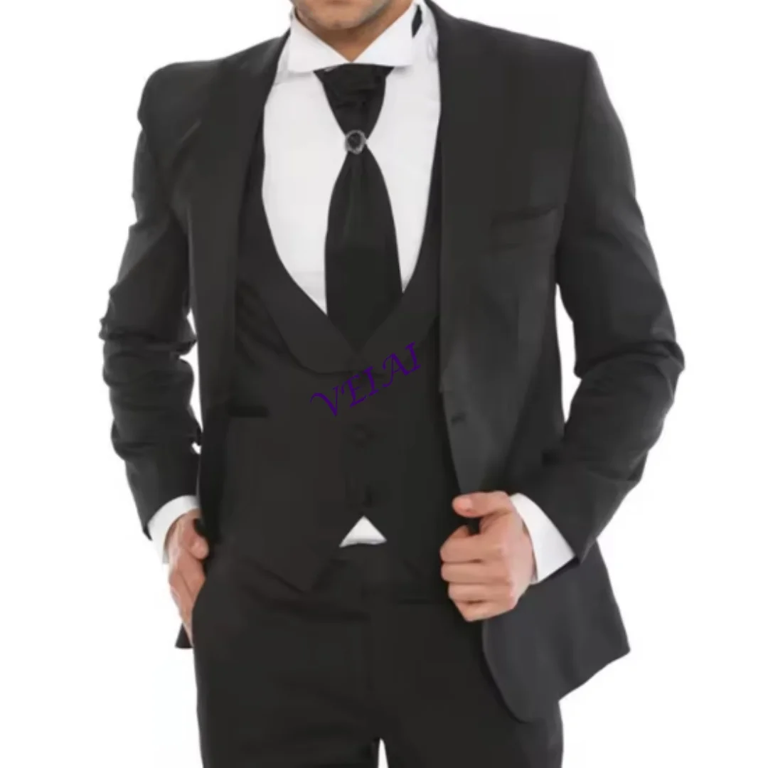 

Мужской костюм на заказ, 3 предмета: приталенный смокинг с однобортным пиджаком, жилетом и брюками, с отложным воротником, для свадьбы