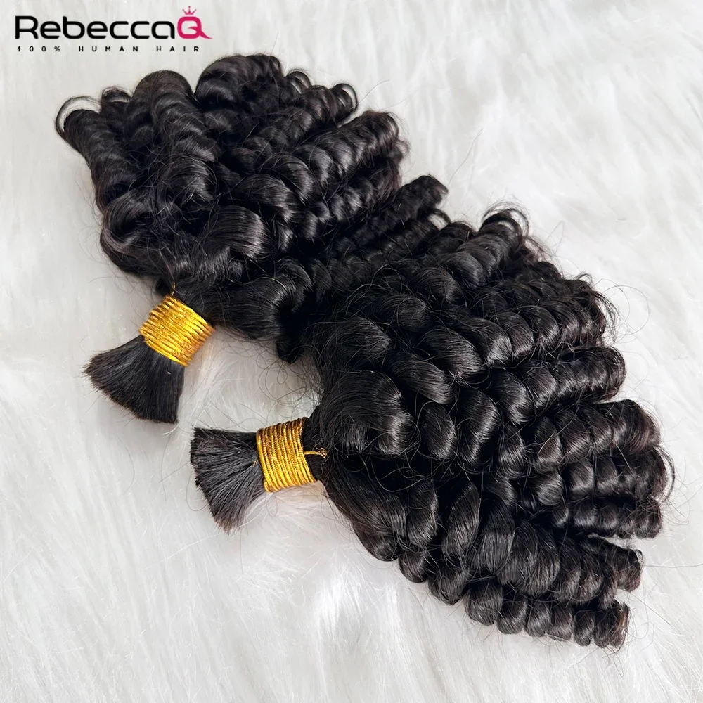 QVR rambut manusia keriting besar untuk mengepang qvr Remy bundel rambut manusia tidak ada pakan ganda ditarik rambut Birma keriting bergelombang untuk kepang Boho