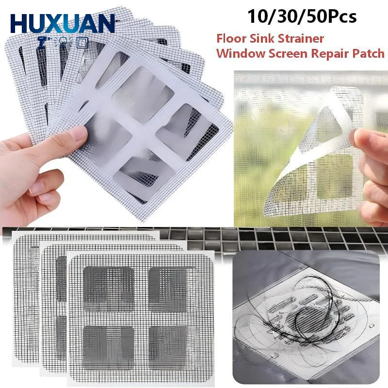 10/30/50Pcs Self Adhesive Window Screen Repair Patch Waterproof Disposable Floor Drain Hair Catcher for Home Renovation Use