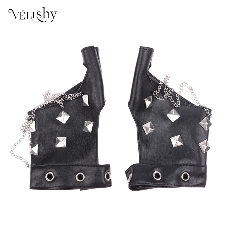 

Fashion Men Punk Hiphop Rivet Half Finger Leather Gloves Women's Stage Performance Fingerless Touch Screen Motorcycle Mitten