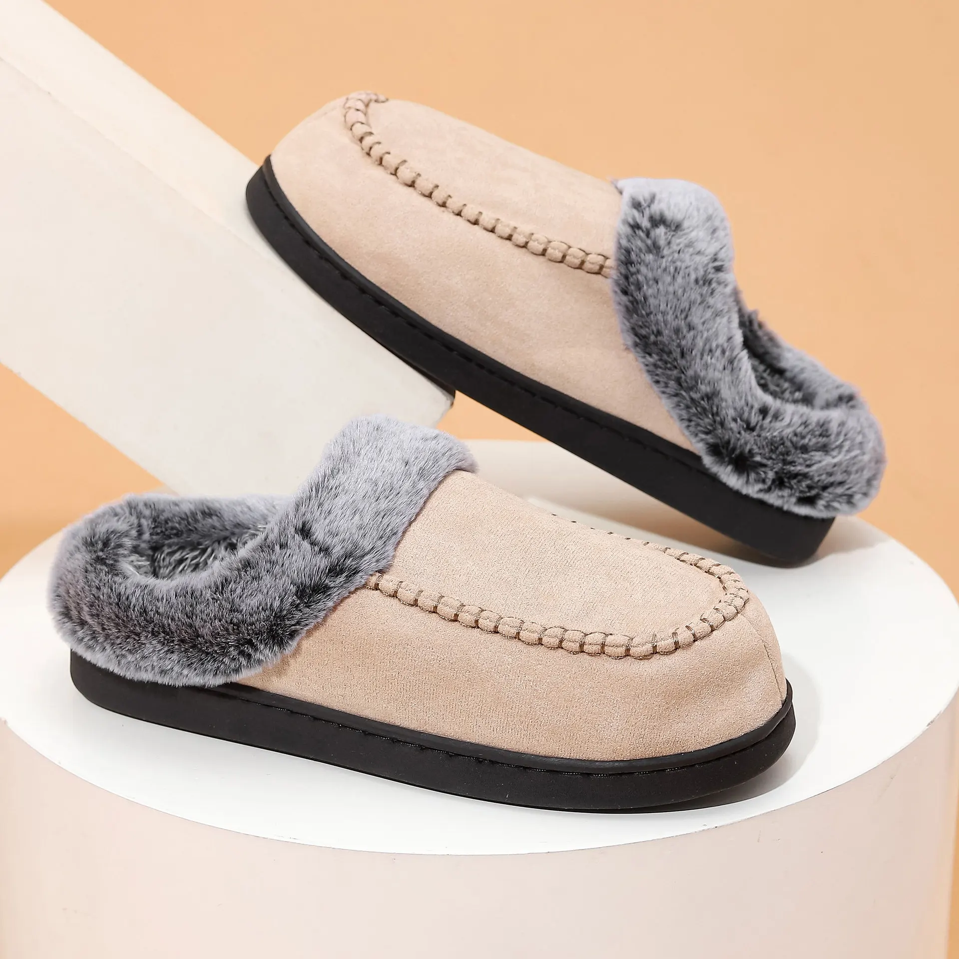 

Pallene Winter Fuzzy Men's Slippers Slip On Soft Sole Indoor Slides Fashion Cozy House Slides Plush Lining Warm Outdoor Slippers