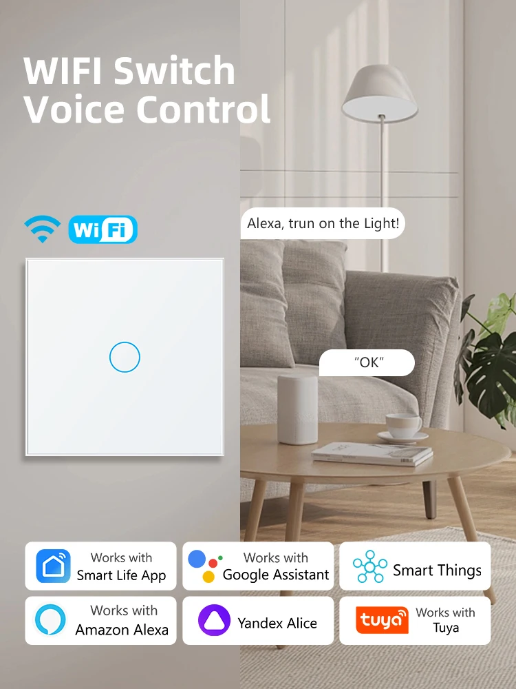 WiFi Smart Switch funktioniert mit Tuya Smart Life 600W Wandleuchte Touch-Schalter Timer-Zeitplan benötigt Neutralleiter Alexa Smart Home 220V