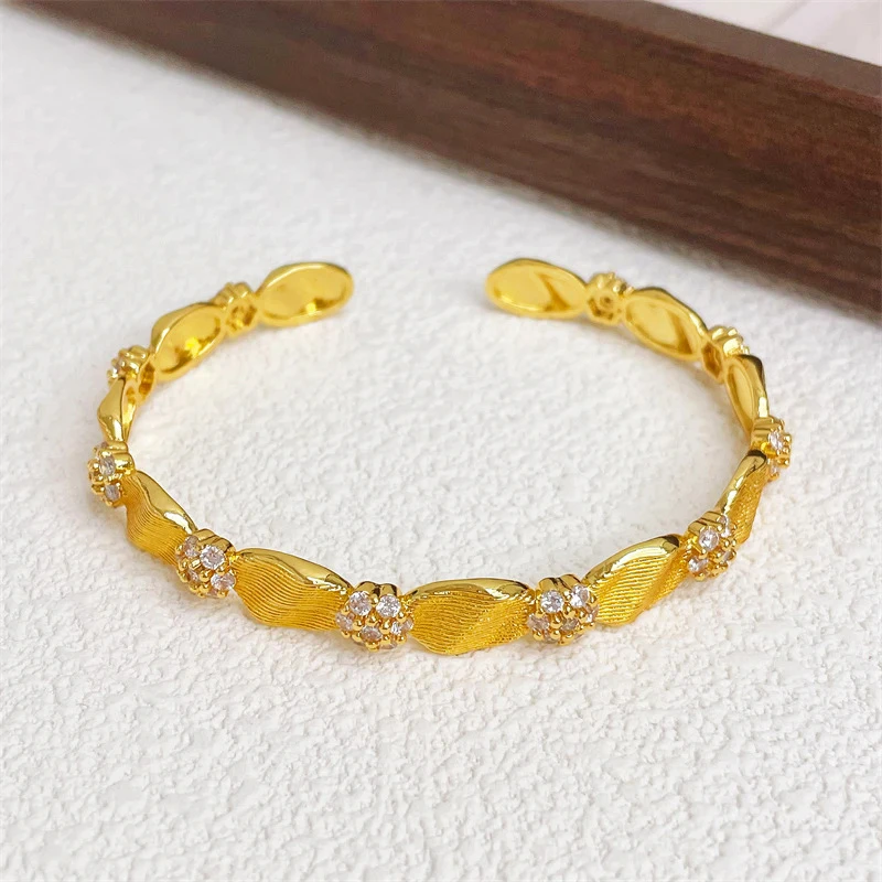 gold shop the same 24K real gold point diamond brushed flower bracelet au9999 pure gold women's court style bracelet