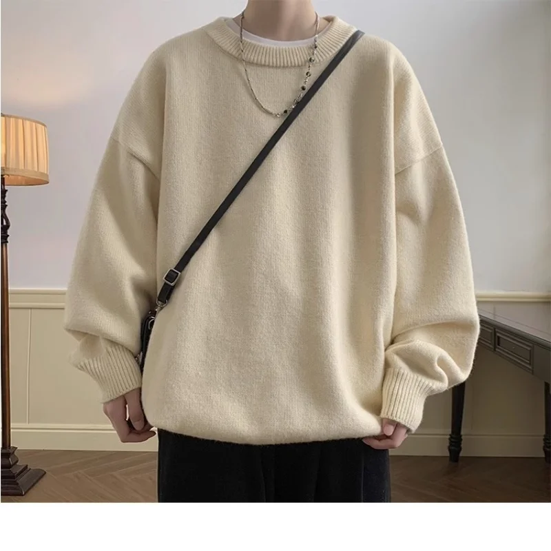 Sweater men's winter loose and lazy style retro thread jacket simple inner layer base knit sweater