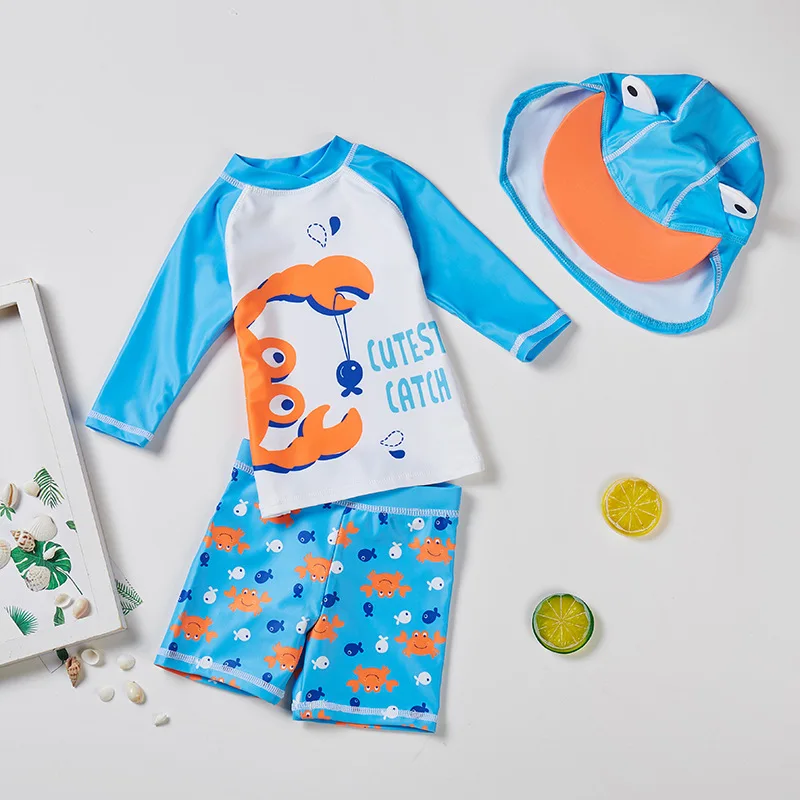 Boys Orange Crab Patterns Sun Protection Quick Dry Swimsuits Children's Split Bathing Suit Baby Infant Toddler Swimming Trunks