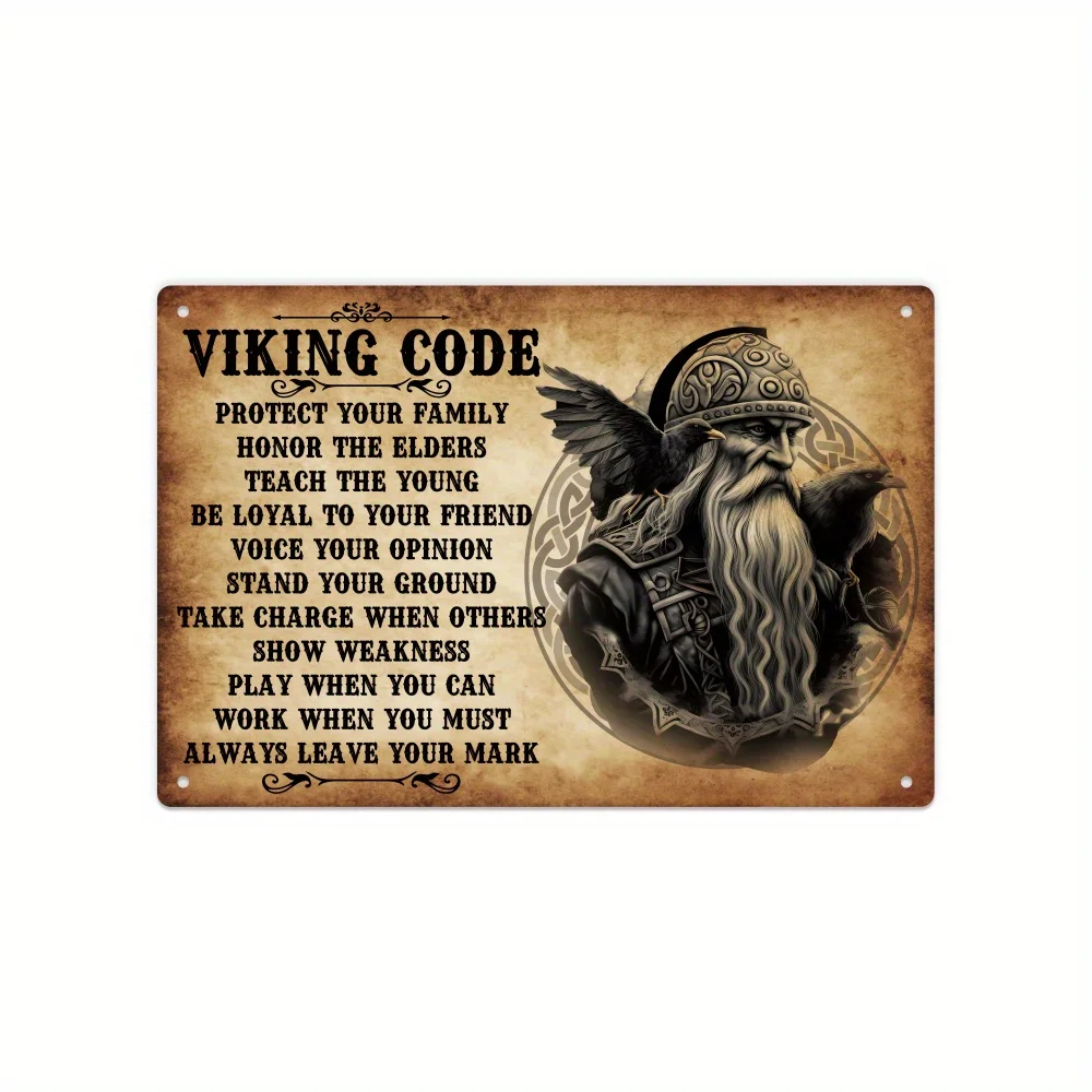 Pósteres e impresiones Loca[Código vikingo] Señalización de código vikingo de hierro metálico | Proteja su familia, Home Bar Club Oficina Wall Art Dec