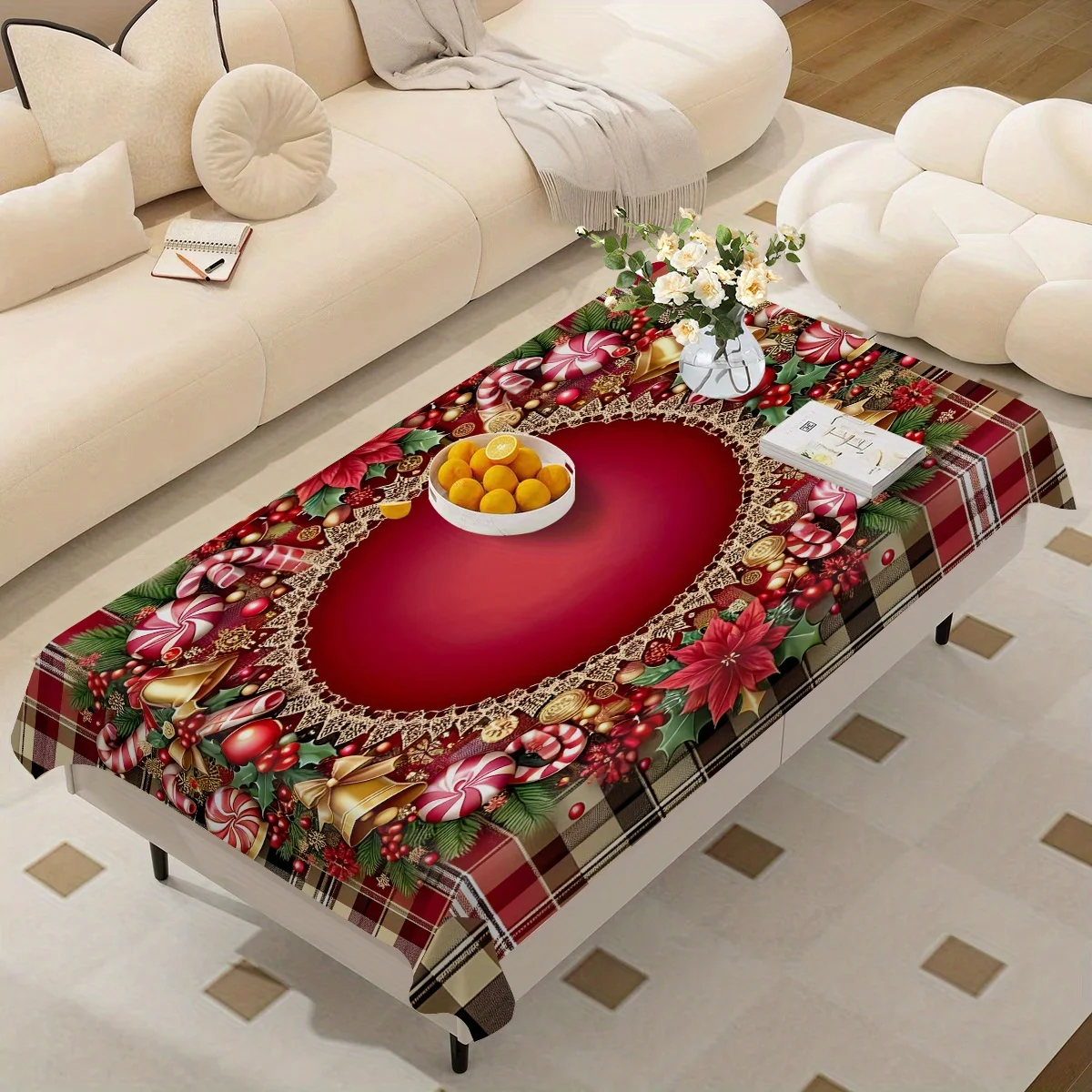 Christmas Holiday Tablecloth Spill Proof Festive Xmas Table Runner for Living Room Sofa Decor