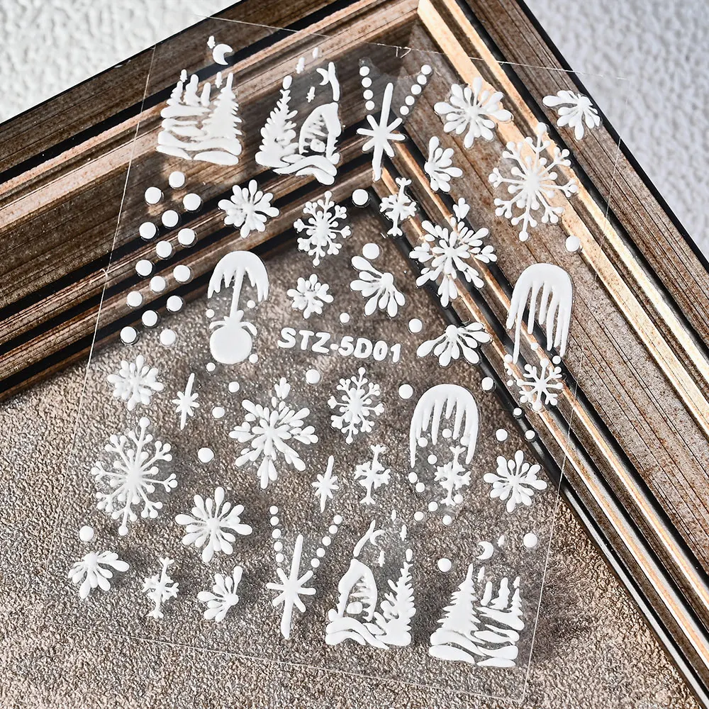 1 Stück 5D Acryl Blumen Nail Art Aufkleber geprägte Schneeflocke Nagelaufkleber Winter Urlaub Weihnachten Dekoration für DIY Maniküre