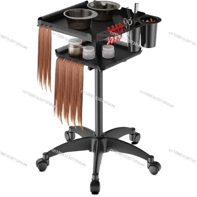 Nordic Minimalist Metal Cart Tray on Wheels with Braiding Hair Platform, with 2 Magnetic Bowls, Hairstylist