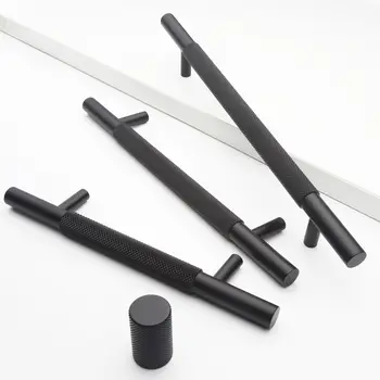 Luxusní vroubkované úchytky pro šatní skříně, černé zlato, stříbro, kartáčované úchytky pro skříňky, hliníkové reliéfní úchytky pro kuchyňské skříňky 10 nejlepší prodej úchytky a knoflíky zásuvek v kartáčované zlaté barvě - №8