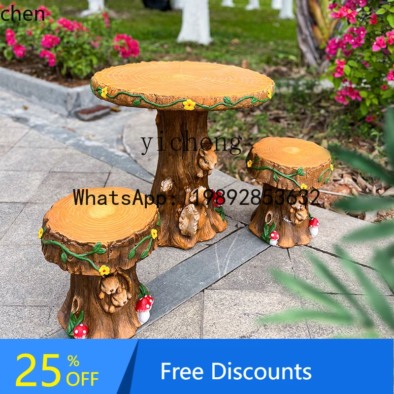 YFY  Decorative Ornaments Balcony Garden Cute Tree Stump Table and Chair Courtyard Leisure Creative Table and Chair
