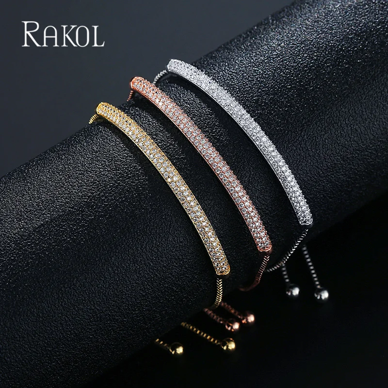 RAKOL Fashion Tiny Zircon Adjustale Bracelets for Women Shiny Wedding Party Dinner Dress Jewelry