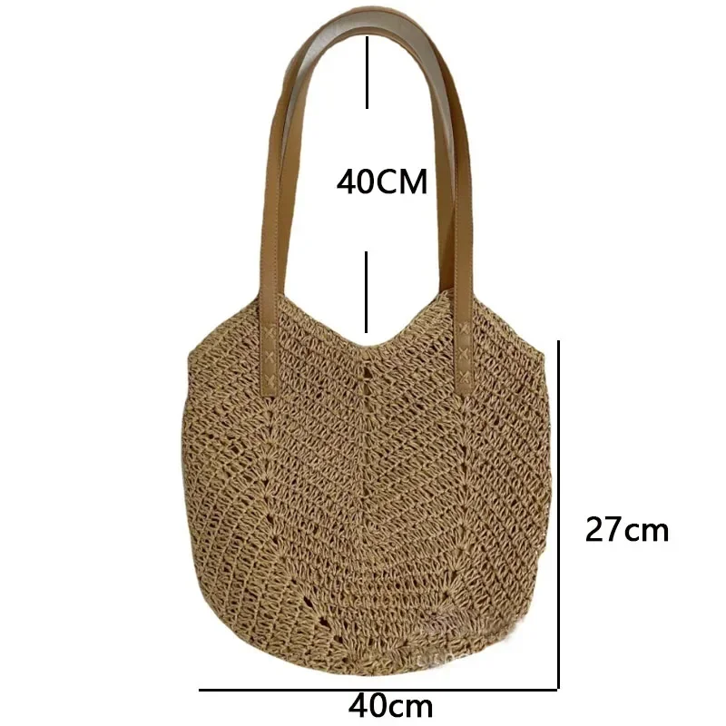 Summer Straw Bags for Women Straw Shoulder Bags Rattan Woven Top Handle Bag Hollow Raffia Crochet Beach Bag Casual Handbags 2024