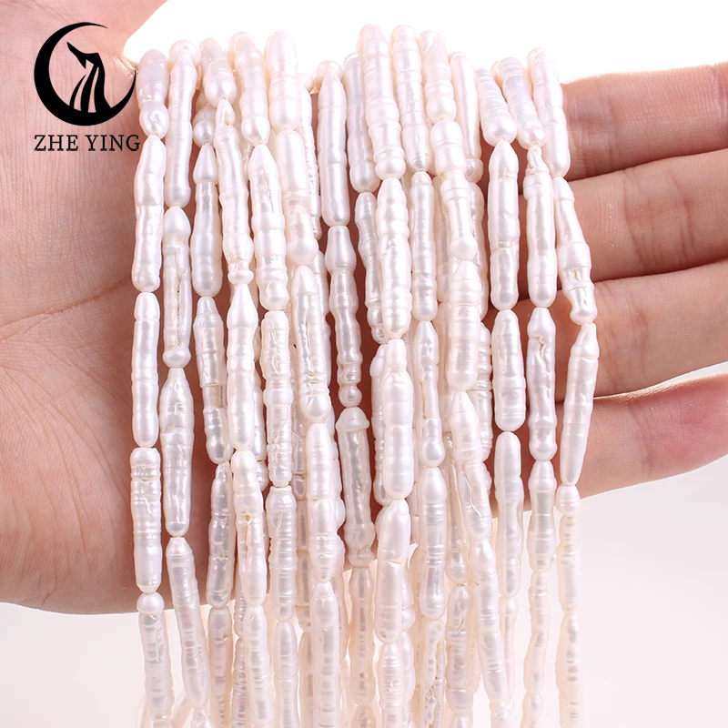 Zhe Ying 30-40mm Long Stick Freshwater Pearl Beads Natural Loose Pearl Beads for Diy Necklace Making 16pcs/strand