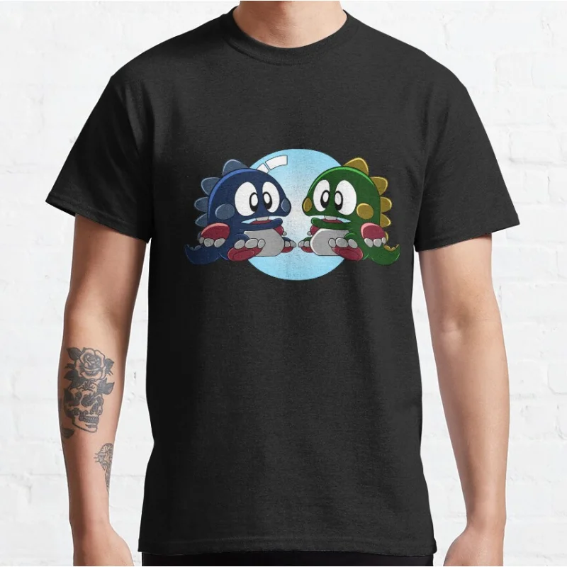 Shadowy Bubble Bobble Vector Design 80s Vintage Arcade game Bubble Bobble Retro Cute Dragon graphic t shirts large size tops