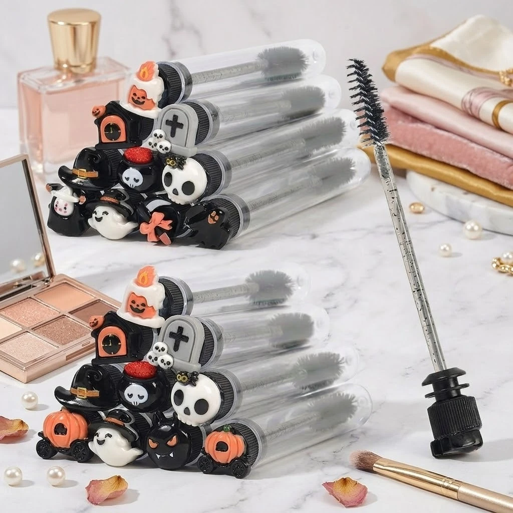 Eyelash Extension Aftercare - แปรงปัดขนตาแบบใช้ซ้ำได้ 20 ชิ้นในหลอดพร้อมจี้ตกแต่งสไตล์กอธิค 3 มิติ, แปรงปัดขนตาแบบพกพาสำหรับดูแลขนตาต่อ,