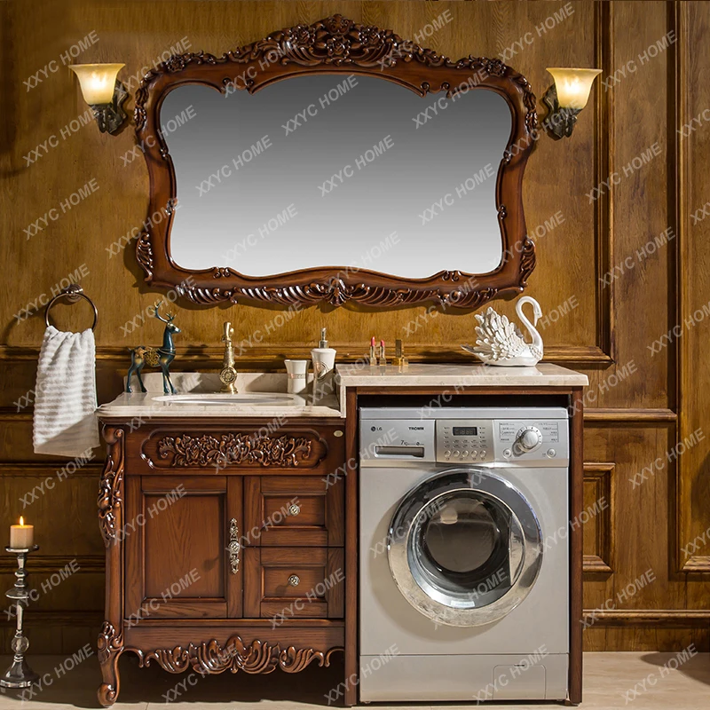 

Bathroom Cabinet Drum Washing Machine Cabinet Integrated Balcony Wash Basin Combination Bathroom Cabinet Solid Wood