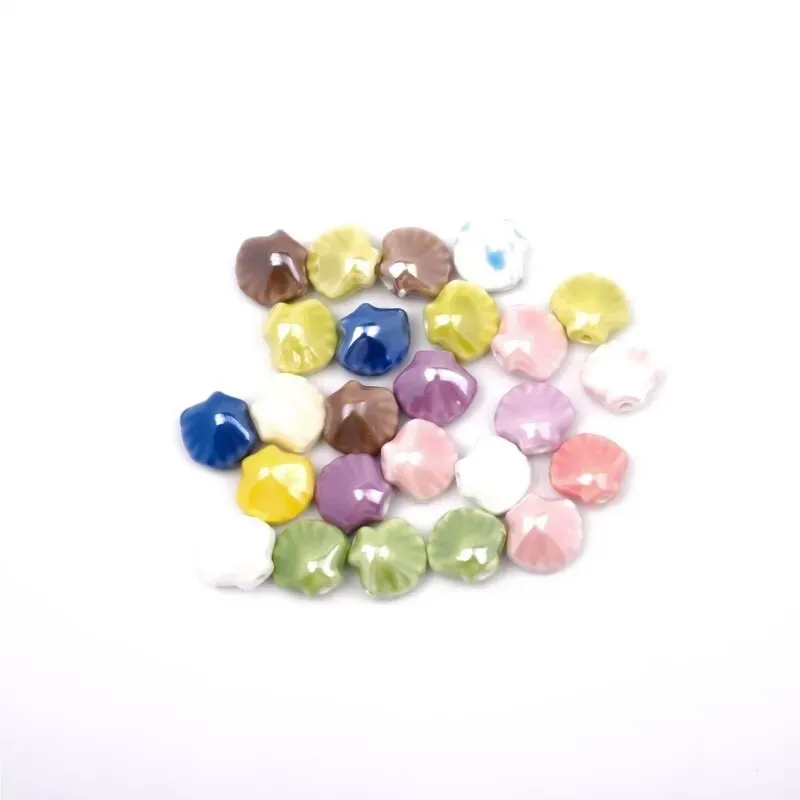 

10pcs shell-Shaped beads kit Handmade Shiny Glossy Glazed Ceramic Porcelain Loose Beads lot for Jewelry Making DIY Crafts