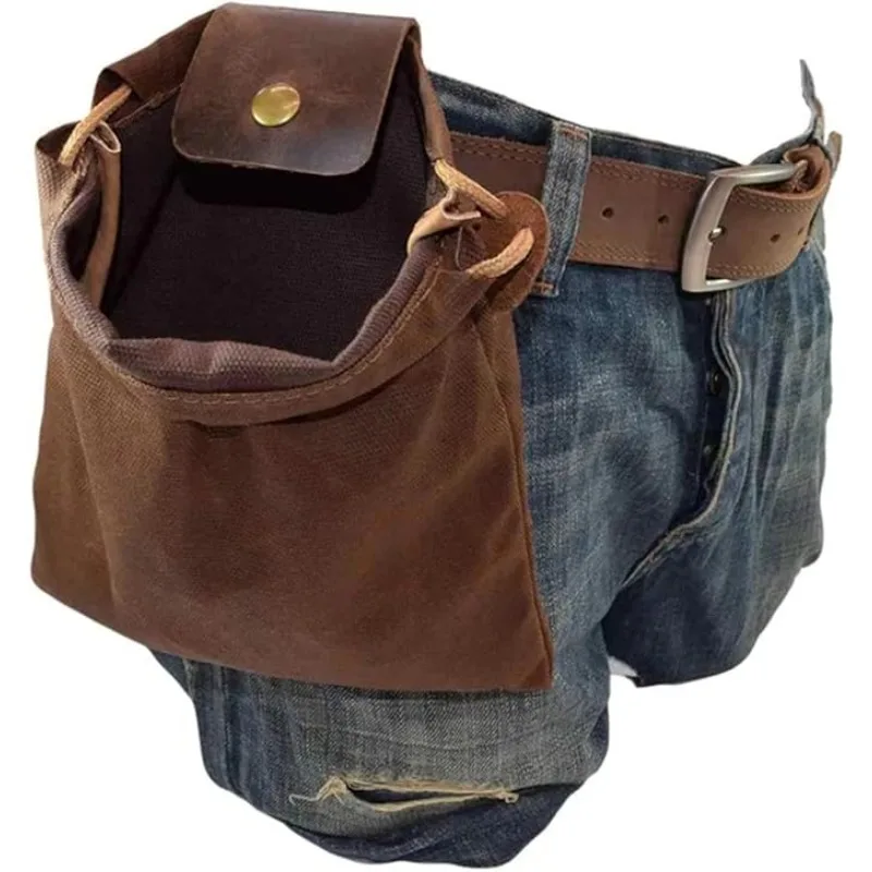 Collapsible Outdoor Camping Foraging Pouch Mushroom Storage Water Resistant Leather Bushcraft Belt Tinder Dump Pouchs Brown