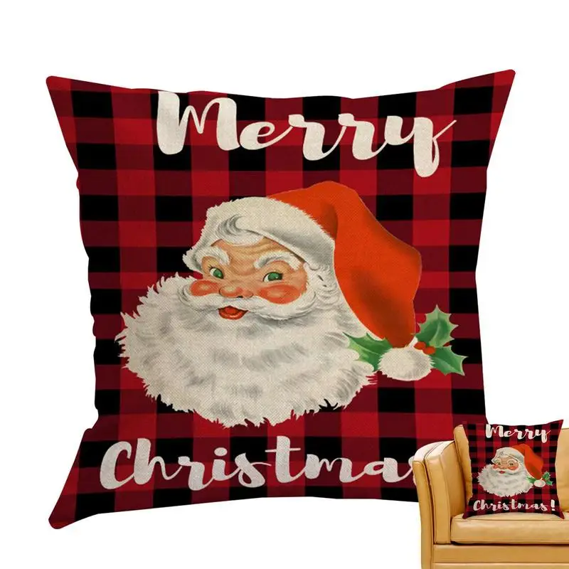 

Christmas Pillow Covers 18X18 in Zippered Square Pillowcase Tree Merry Santa Claus Cushion Cover for Farmhouse Christmas Decor