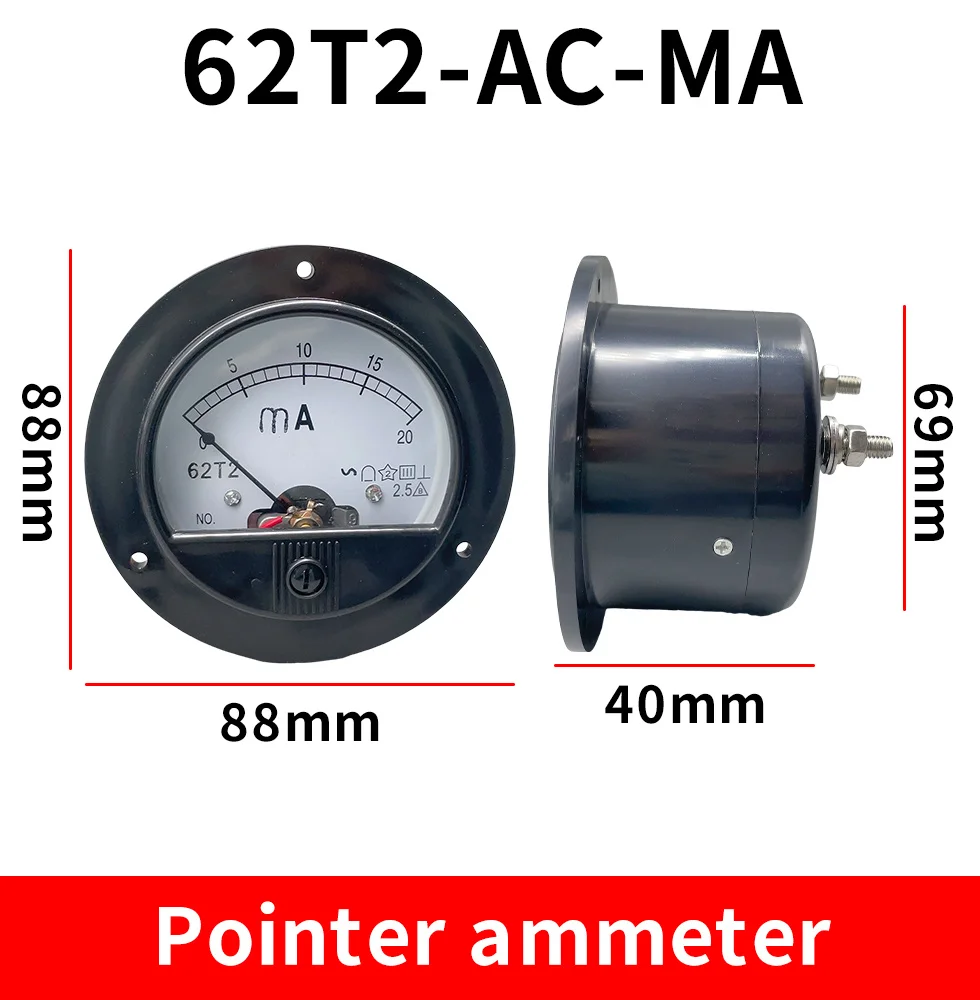 62T2 1mA 2mA 3mA 5mA 10mA 50mA 100mA 200mA 300mA400m   500mA Analog Voltmeter Voltage Meter Measuring Gauge Class 2.5 AC