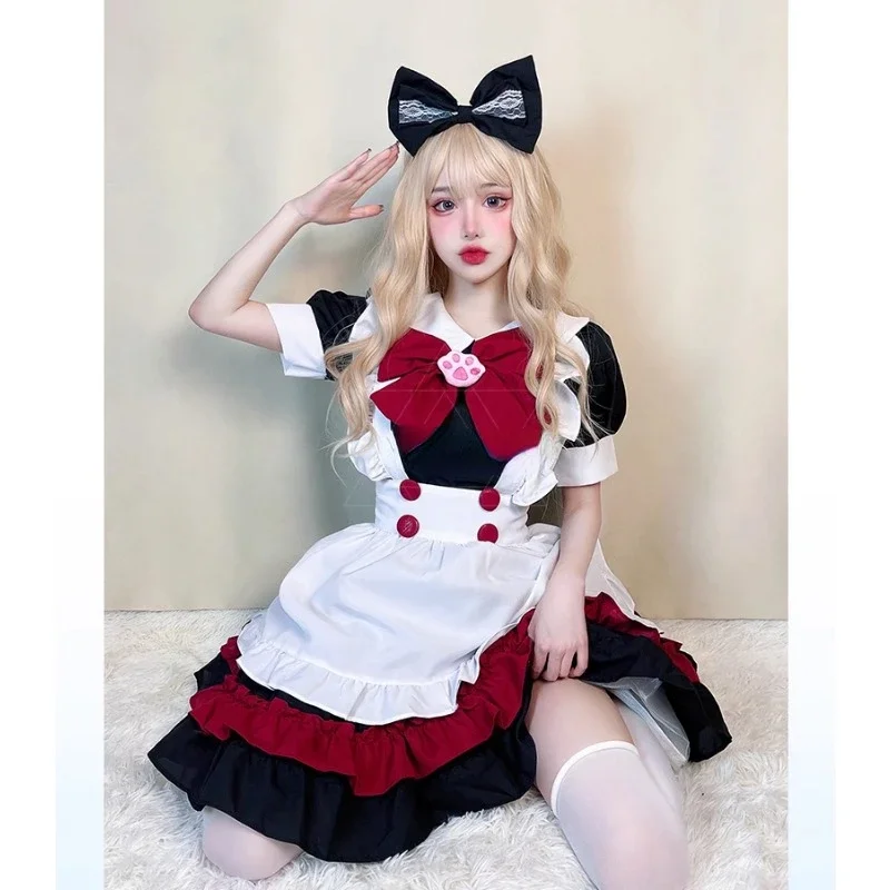 

Lolita Dress Cosplay Maid Attire Halloween Costume Multi-Piece Set Anime Disfraz Carnival Fancy Party Vestidos Red College Style