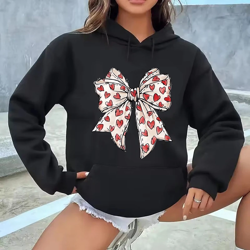 Damen Valentinstag Herz Schleife Print Sweatshirts Grafik Vintage Hoodies 90er Jahre Y2k Lustige Hoody Streetwear Kleidung