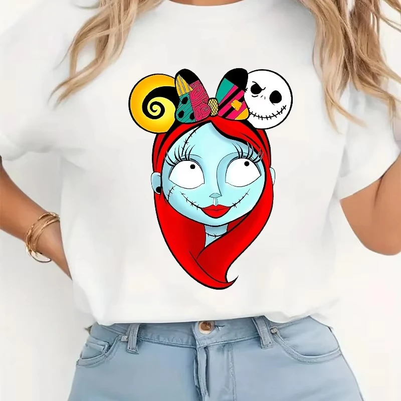 

Animated Sally Creative Printing T-shirt Disney Halloween New Women's Plus Size American Trend Loose Casual Short-sleeved Top