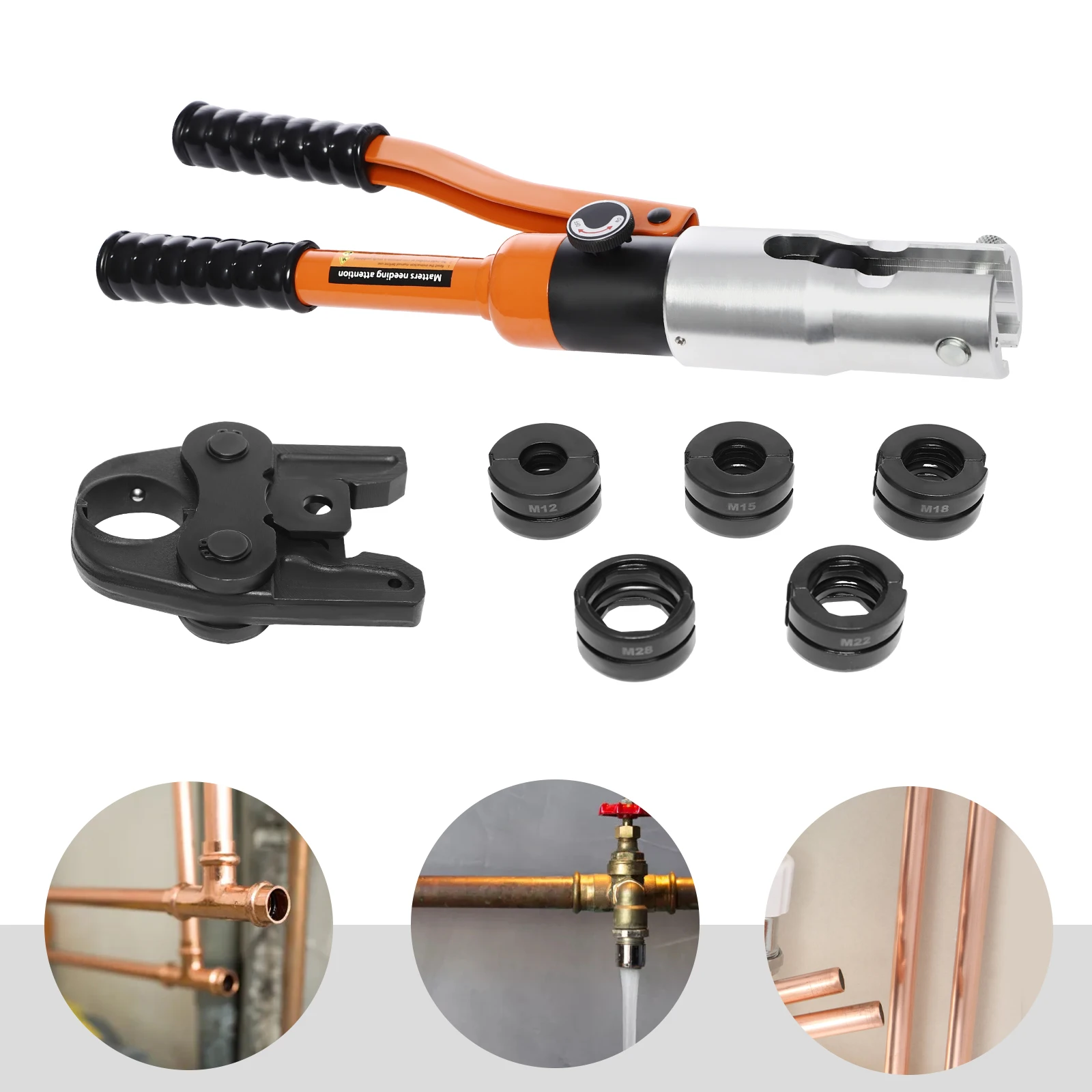 10T Hydraulisches Crimpwerkzeug mit 5 austauschbaren Matrizen M12/M15/M18/M22/M28 360° ° Drehbarer Kopf für Kupferrohr-Kabelendverpressgerät – Detail 18