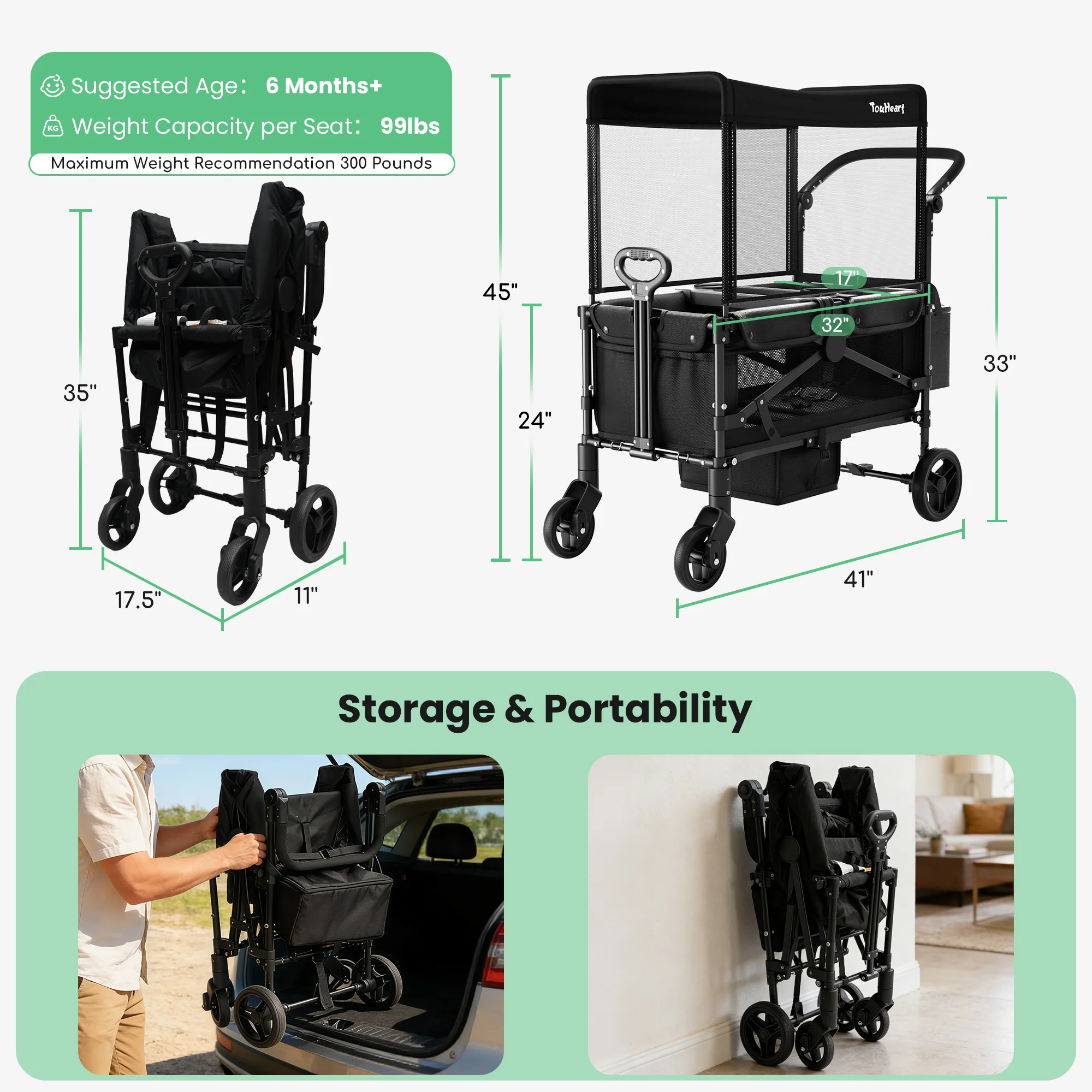 Carrito de paseo TouHeart de 2 - Baby Nursery Cart reseña y precio