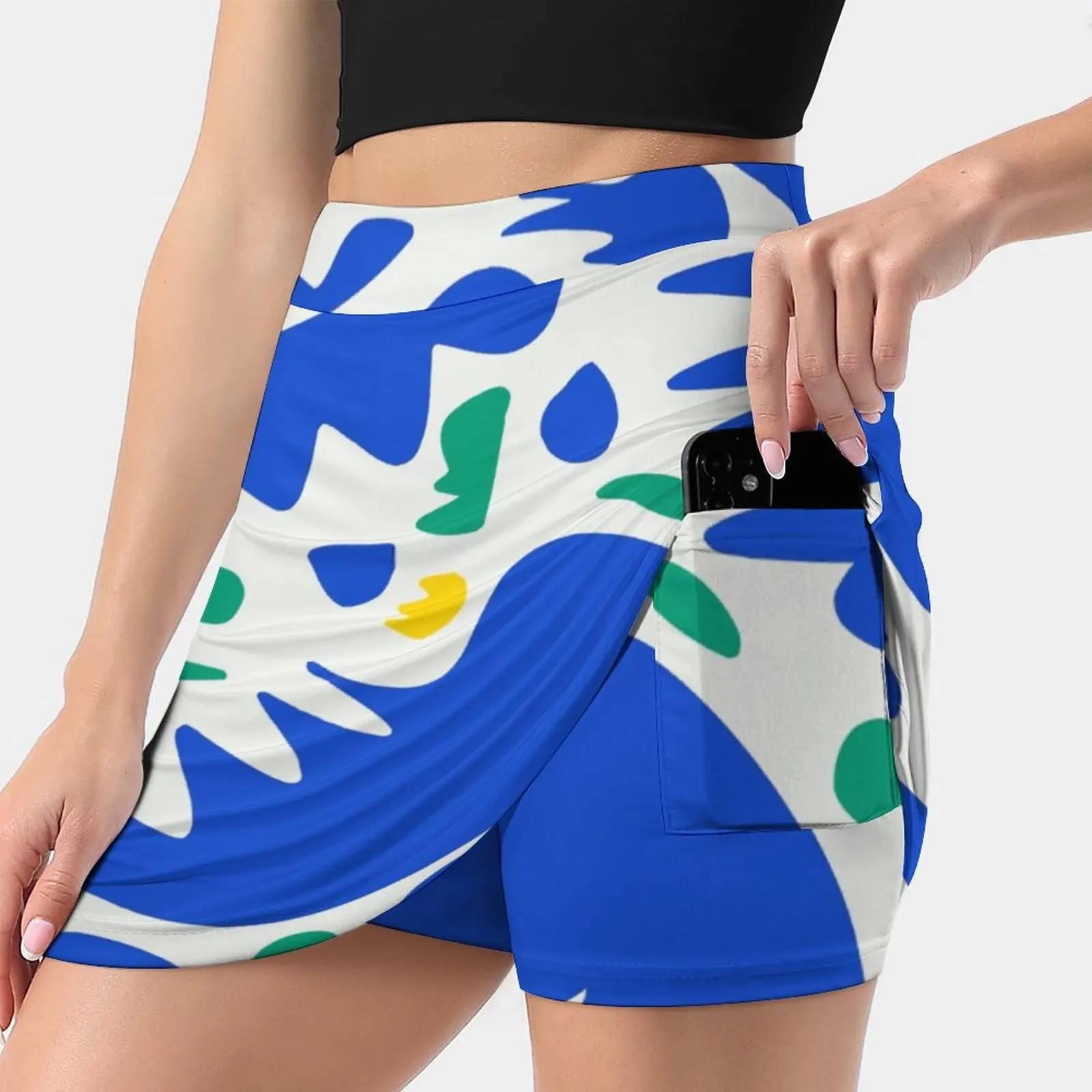 Abstract Blue Life Shapes Pattern Skirts Woman Fashion 2022 Pant Skirt Mini Skirts Office Short Skirt Abstract Blue Pattern