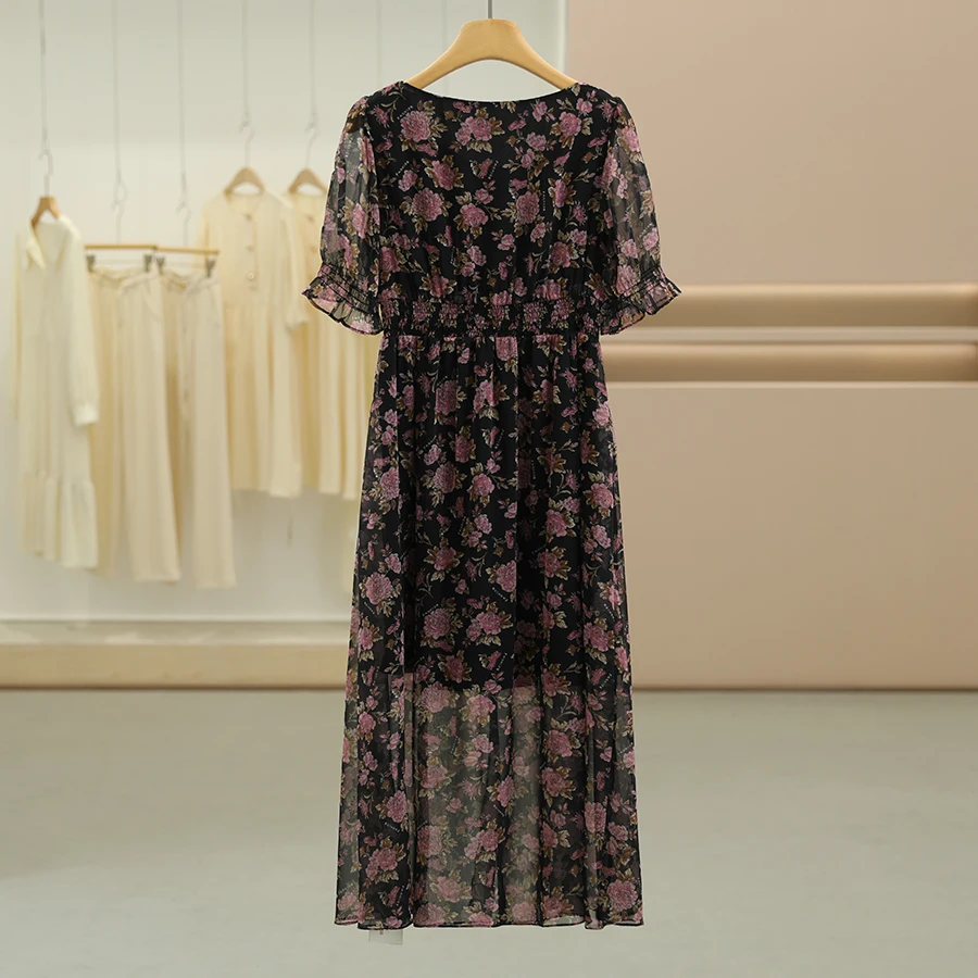 تونغ سلي الأزهار طباعة نفخة Sve Dr مع حزام عالية الخصر ort Sve ساحة طوق ألف خط الصيف الدكتور النسخة الكورية