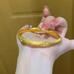 24K real gold French light luxury octet star silk loop au9999 bracelet set with diamond court style in the middle exquisite gent