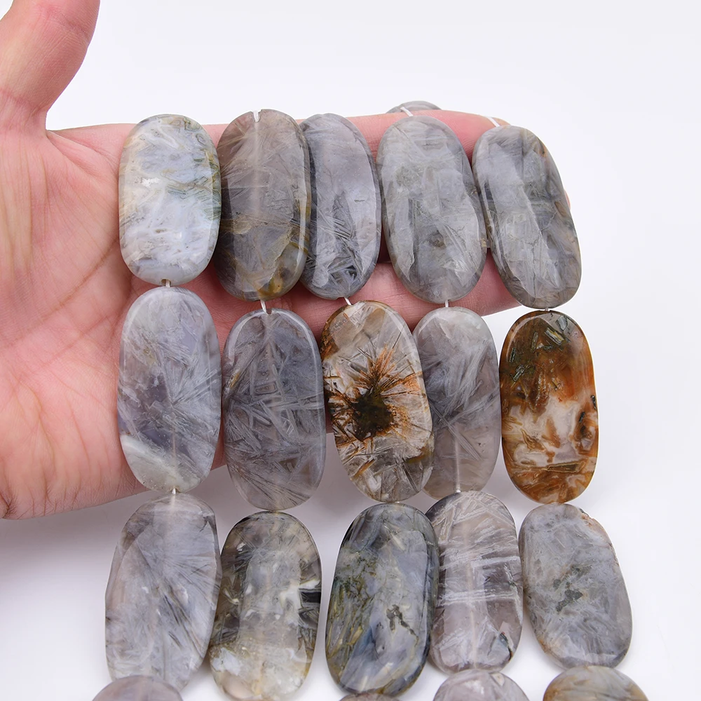 

APDGG 25x50mm Large Natural Gray Bamboo Leaf Agate Oval Chunky Loose Beads 15.6'' Jewelry DIY