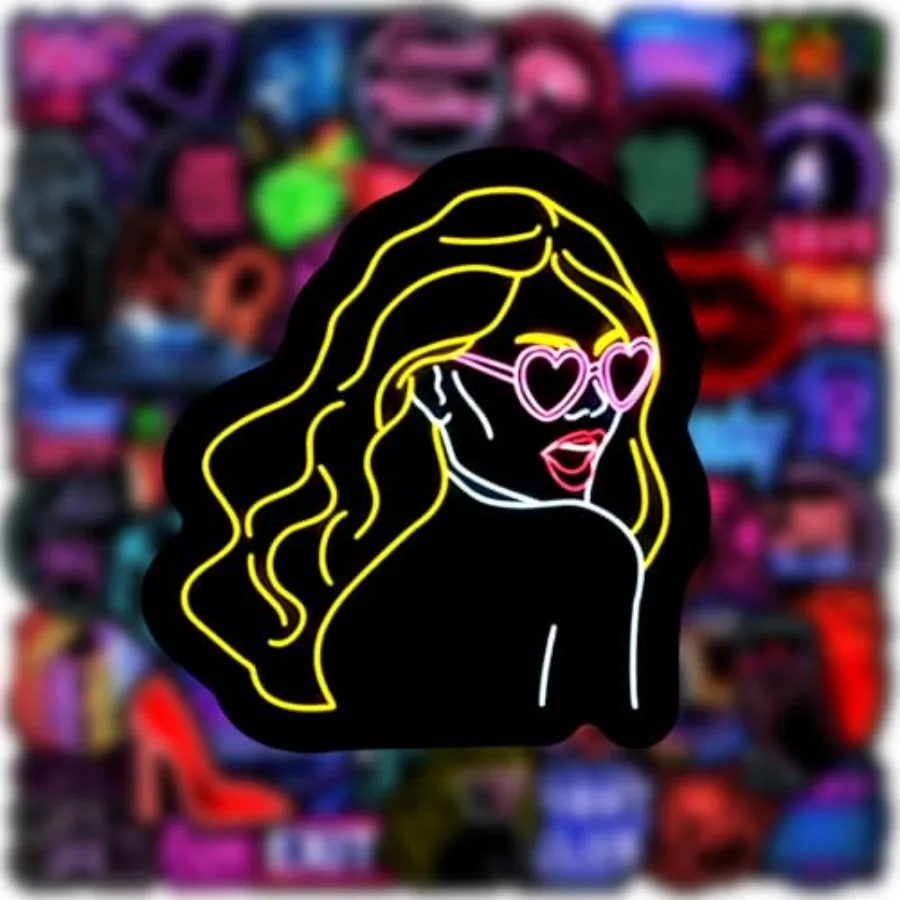 50Pcs Party Neon Stickers Waterproof Vinyl Graffiti Stickers for Laptop Water Bottle Kindle Suitcase Bicycle Notebooks Scrapboo view 3